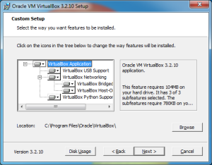 Select which VirtualBox features you want to install