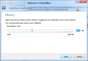 Choose the amount of RAM to provide to the VM