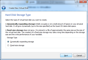 Virtual hard disk storage type