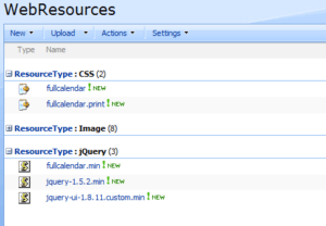Screenshot of FullCalendar Resources in the WebResources Library