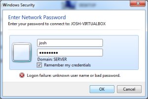 Screenshot of network login request for access to the VM.