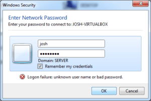 Screenshot of network login request for access to the VM.