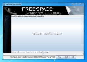 Screenshot of Freespace Installer installation path screen.