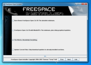 Screenshot of Freespace Installer selection screen.