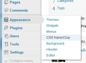 Screenshot of CSS Naked Day menu item