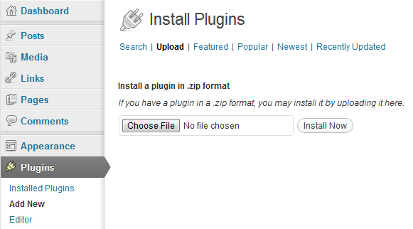 Screenshot of plugin upload page