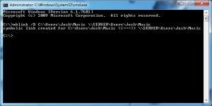 Screenshot of command prompt to create a symbolic link