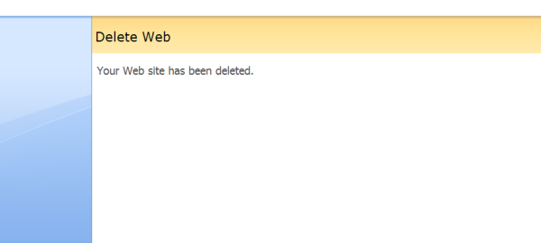 Screenshot of SharePoint website deleted