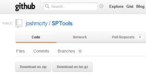 Screenshot of download page for SPTools on GitHub