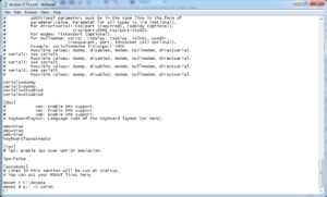 Screenshot of dosbox.conf edits using Notepad.