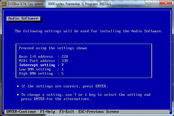 Screenshot of Interrupt setting changed to 7.