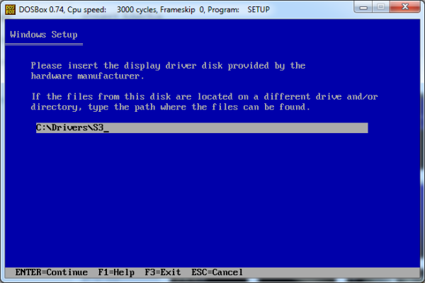 Screenshot of S3 file path in Windows Setup.