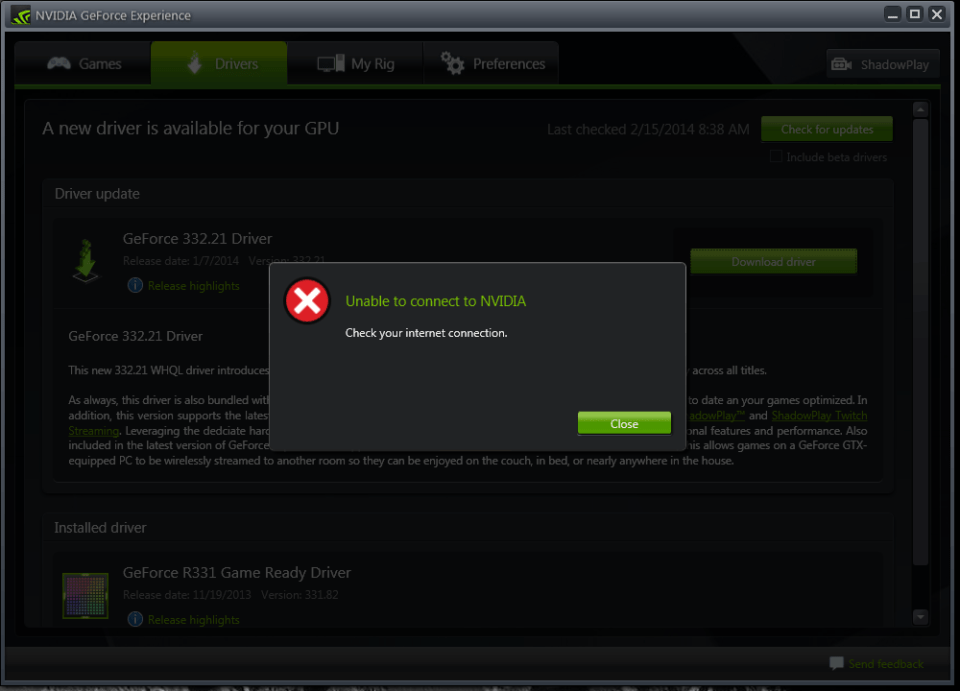 geforce experience unable to retrieve settings 2018