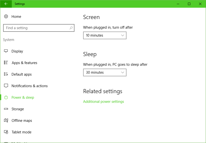 Screenshot of Windows 10 Power Settings